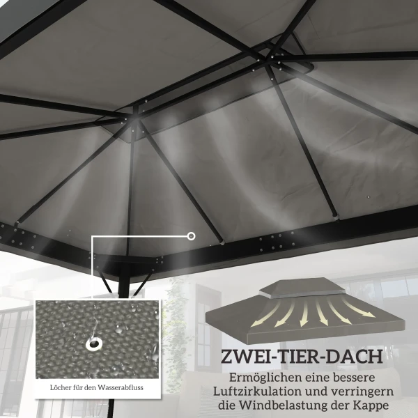 Vervangend Dak Voor Tuinpaviljoen 3 X 4 M, Waterdichte 370g/㎡ Dubbel Dak Beschermhoes, Regenbescherming Vervanghoes, Upf30+, Voor Tuin, Feest, Terras, Lichtgrijs 5