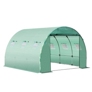 Vervangend Zeil Voor Tuin Kas Tunnel 9 M², Zeil Afmetingen 3l X 3b X 2h M Pe Anti Uv Waterdicht 6 Ramen + Rolbare Ritssluitingdeur Groen 1