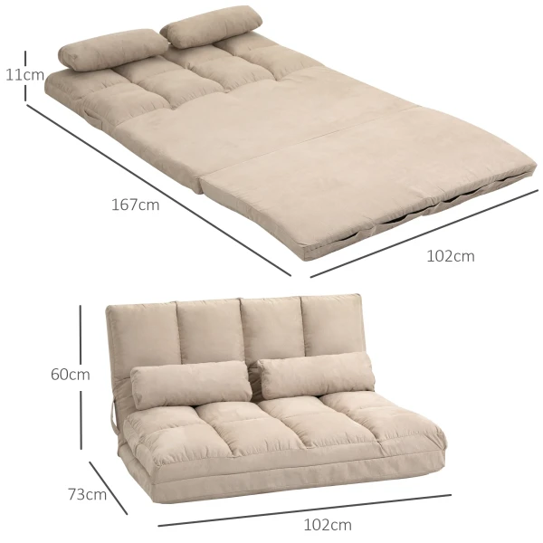 Vloerstoel 2 In 1 Vloerzetel Bed Met Rugleuning 3 Posities Verstelbare Zitkussen Beige Fluweel Staal 102 X 73 X 60 Cm 4