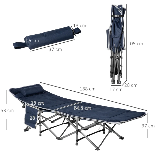 Vouwbaar Campingbed Veldbed Met Kussen Zijtas Matras Gastenbed Tot 150 Kg Belastbaar Reizen Buiten Oxford Donkerblauw 188 X 64,5 X 53 Cm 4