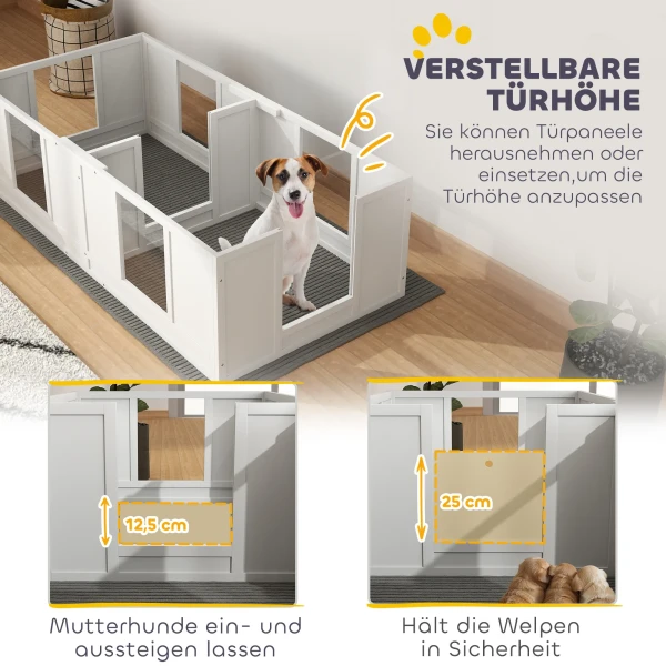 Welpenkist, Puppyren Met Waterdichte En Wasbare Ligmat, Verstelbare Deur, Puppyren Met 2 Kamer Ontwerp Voor Kleine Honden, 164 X 80 X 48 Cm, Wit 5