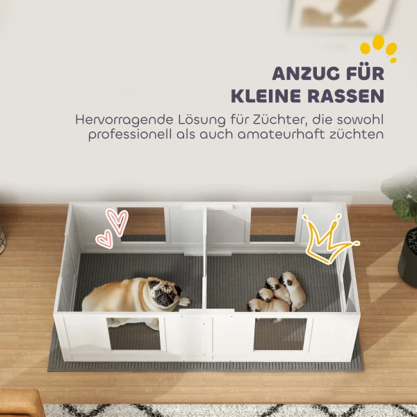 Welpenkist, Puppyren Met Waterdichte En Wasbare Ligmat, Verstelbare Deur, Puppyren Met 2 Kamer Ontwerp Voor Kleine Honden, 164 X 80 X 48 Cm, Wit 9