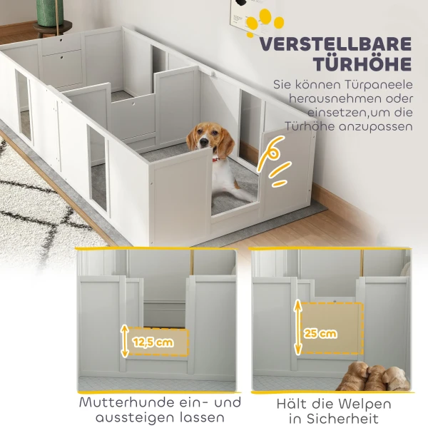 Welpenwerpkist, Puppyren Met Antislip Vloerbeschermers, Verstelbare Deur, Puppyren Van Hout, Voor Kleine Tot Middelgrote Honden, 196 X 96 X 48 Cm, Wit 5