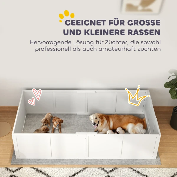 Werpkist Voor Puppy's, Puppyren Met Verstelbare Ingangen, Antislip Puppyren Voor Kleine Tot Grote Honden, 196 X 96 X 48 Cm, Sparrenhout, Wit 8