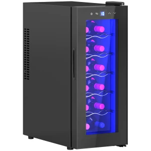 Wijnkoelkast 12 Flessen 30l 8 18℃ Dubbel Thermoelektrisch Flessenkoelkast Met Glazen Deur, Drankkoelkast Met Led Licht, Kleine Wijnkast Met Touch Screen Zwart 1