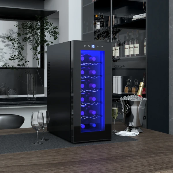 Wijnkoelkast 12 Flessen 30l 8 18℃ Dubbel Thermoelektrisch Flessenkoelkast Met Glazen Deur, Drankkoelkast Met Led Licht, Kleine Wijnkast Met Touch Screen Zwart 2