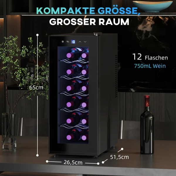 Wijnkoelkast 12 Flessen 30l 8 18℃ Dubbel Thermoelektrisch Flessenkoelkast Met Glazen Deur, Drankkoelkast Met Led Licht, Kleine Wijnkast Met Touch Screen Zwart 4