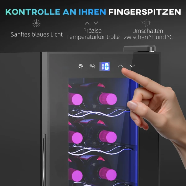 Wijnkoelkast 12 Flessen 30l 8 18℃ Dubbel Thermoelektrisch Flessenkoelkast Met Glazen Deur, Drankkoelkast Met Led Licht, Kleine Wijnkast Met Touch Screen Zwart 8