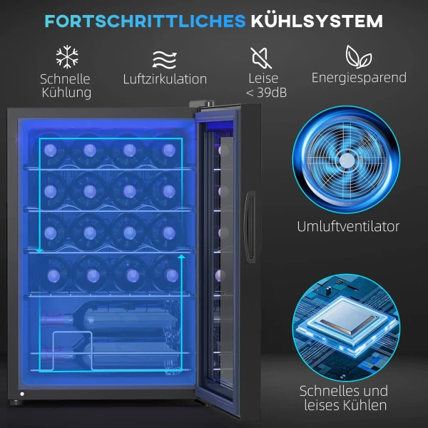 Wijnkoelkast 20 Flessen 53l 5 18℃ Compressor Drankkoelkast Met Anti Uv Glazen Deur, Flessenkoelkast Met Led Licht, Kleine Wijnkast Met Touch Screen Zwart 5