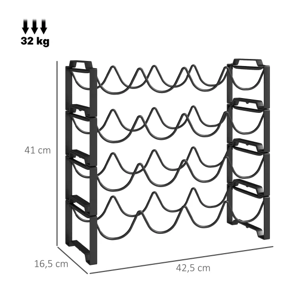 Wijnrek Flessenrek Voor 16 Wijnflessen, Flessenhouder Opbergrek Van Metaal, Wijnflessenrek Voor Keuken, Eetkamer Zwart 4