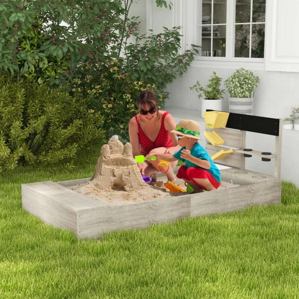 Zandbak Met Houten Keukenelementen, Bodemloos Ontwerp Voor Kinderen Van 3 7 Jaar, Tuin Speelplaats Grijs 154x80x60cm 2
