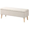 Zitbank Gestoffeerde Bank Met Opbergruimte 110 X 39 X 45 Cm In Beige Met Linnenlook Voor Hal Slaapkamer Woonkamer Gemaakt Van Rubberhout 1