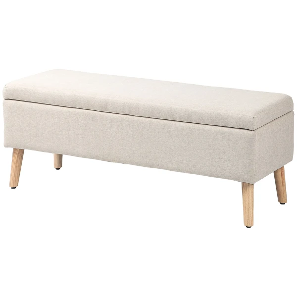 Zitbank Gestoffeerde Bank Met Opbergruimte 110 X 39 X 45 Cm In Beige Met Linnenlook Voor Hal Slaapkamer Woonkamer Gemaakt Van Rubberhout 1