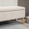 Zitbank Gestoffeerde Bank Met Opbergruimte 110 X 39 X 45 Cm In Beige Met Linnenlook Voor Hal Slaapkamer Woonkamer Gemaakt Van Rubberhout 10