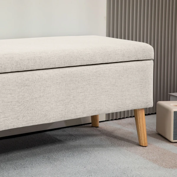 Zitbank Gestoffeerde Bank Met Opbergruimte 110 X 39 X 45 Cm In Beige Met Linnenlook Voor Hal Slaapkamer Woonkamer Gemaakt Van Rubberhout 10