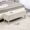 Zitbank Gestoffeerde Bank Met Opbergruimte 110 X 39 X 45 Cm In Beige Met Linnenlook Voor Hal Slaapkamer Woonkamer Gemaakt Van Rubberhout 2