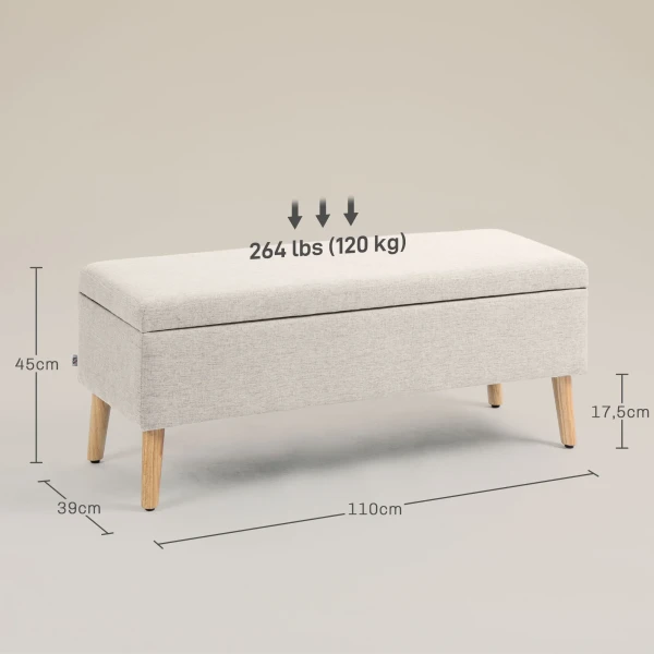 Zitbank Gestoffeerde Bank Met Opbergruimte 110 X 39 X 45 Cm In Beige Met Linnenlook Voor Hal Slaapkamer Woonkamer Gemaakt Van Rubberhout 4