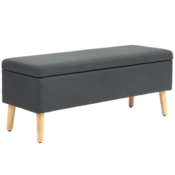 Zitbank Gestoffeerde Bank Met Opbergruimte Bedbank Met Linnenlook Voor Hal Slaapkamer Woonkamer Rubberhout Donkergrijs 110 X 39 X 45 Cm 1