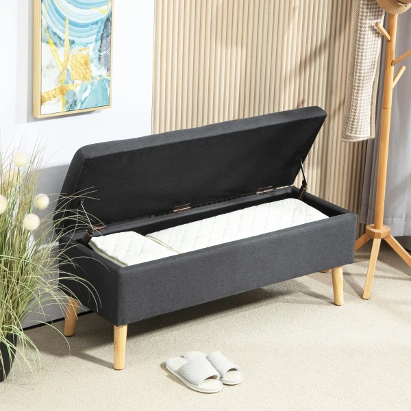 Zitbank Gestoffeerde Bank Met Opbergruimte Bedbank Met Linnenlook Voor Hal Slaapkamer Woonkamer Rubberhout Donkergrijs 110 X 39 X 45 Cm 10