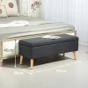 Zitbank Gestoffeerde Bank Met Opbergruimte Bedbank Met Linnenlook Voor Hal Slaapkamer Woonkamer Rubberhout Donkergrijs 110 X 39 X 45 Cm 4