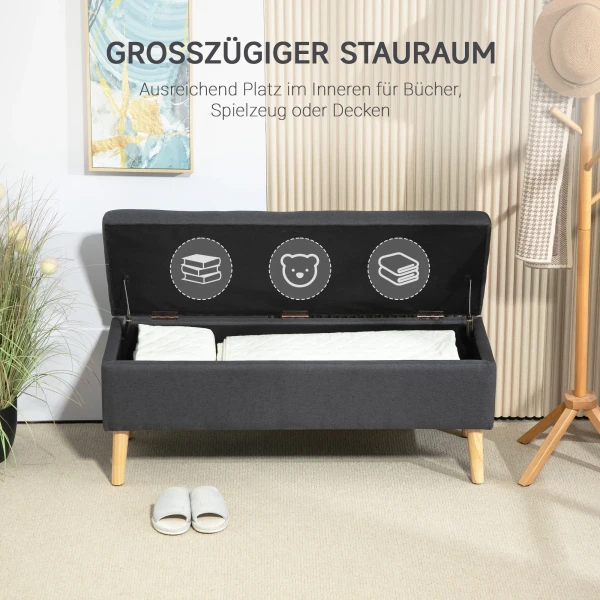Zitbank Gestoffeerde Bank Met Opbergruimte Bedbank Met Linnenlook Voor Hal Slaapkamer Woonkamer Rubberhout Donkergrijs 110 X 39 X 45 Cm 5