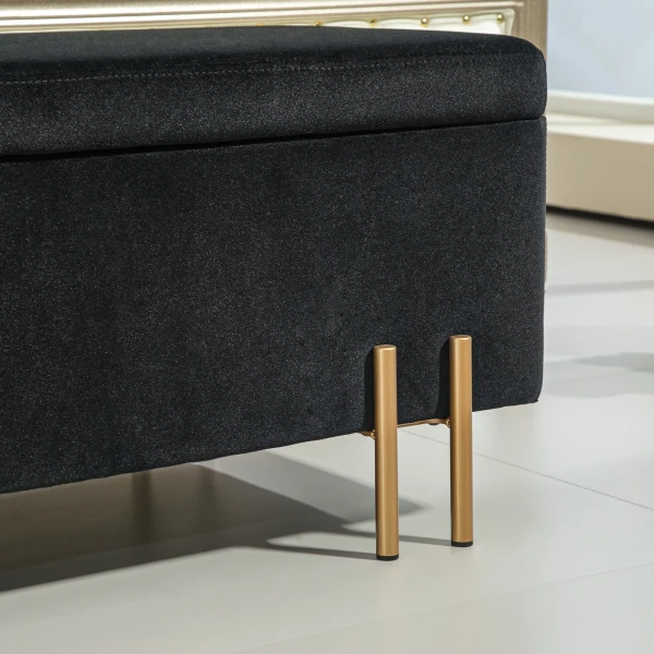 Zitbank, Gestoffeerde Bank Met Opbergruimte, Kistbank, Stof, Metaal, Rubberhout, Schuim, Zwart, 100 X 40 X 42 Cm 10
