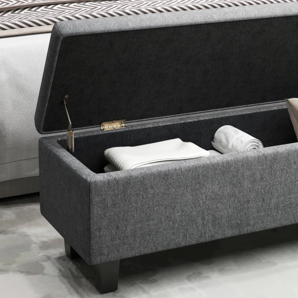 Zitbank Met Opbergruimte, Gestoffeerde Bank Met Linnenlook, Houten Poten, Moderne Bedbank Voor Hal, Slaapkamer, Woonkamer, 138 X 40 X 45 Cm, Donkergrijs 10