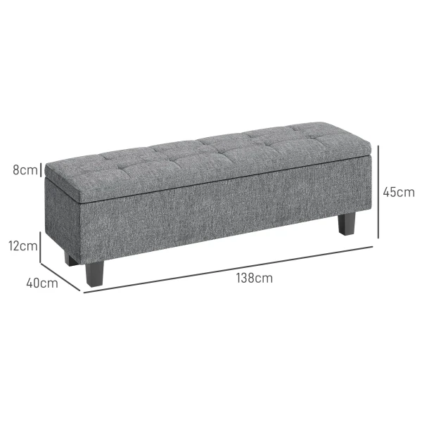 Zitbank Met Opbergruimte, Gestoffeerde Bank Met Linnenlook, Houten Poten, Moderne Bedbank Voor Hal, Slaapkamer, Woonkamer, 138 X 40 X 45 Cm, Donkergrijs 4