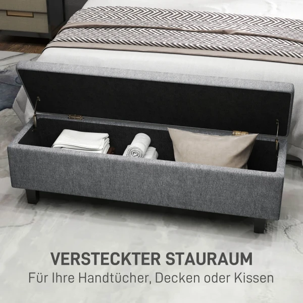 Zitbank Met Opbergruimte, Gestoffeerde Bank Met Linnenlook, Houten Poten, Moderne Bedbank Voor Hal, Slaapkamer, Woonkamer, 138 X 40 X 45 Cm, Donkergrijs 5