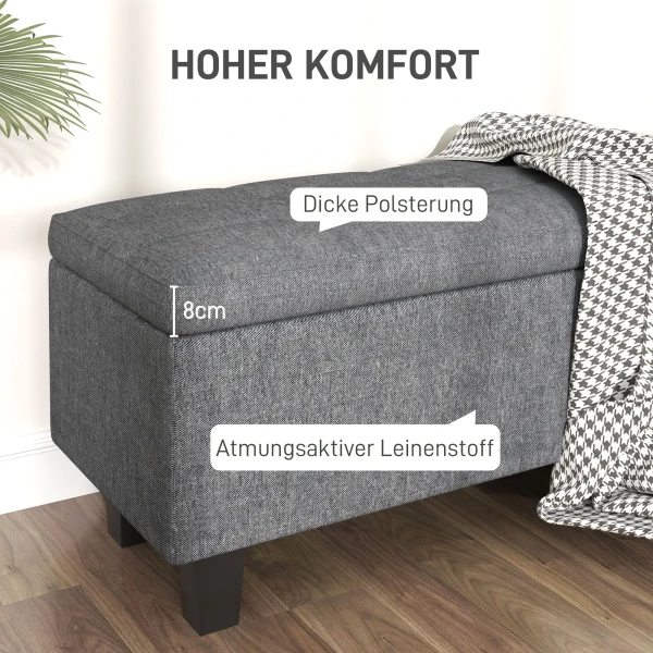 Zitbank Met Opbergruimte, Gestoffeerde Bank Met Linnenlook, Houten Poten, Moderne Bedbank Voor Hal, Slaapkamer, Woonkamer, 138 X 40 X 45 Cm, Donkergrijs 6