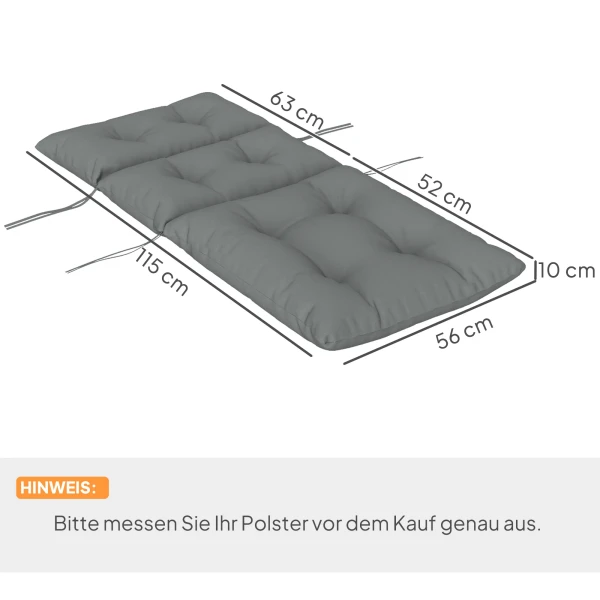 Zitkussen, 115x56 Cm Stoelkussen Met Bindbanden, Rugleuning, 10cm Dik Kussenhoes, Waterafstotend Zitkussen Voor Huis, Tuin, Kantoor, Stoelen, Lichtgrijs 4