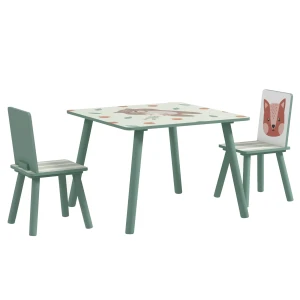 Zonekiz Kindertafel Met 2 Stoelen, Kinder Zitgroep Met 1 Tafel & 2 Stoelen, Schattig Dierenmotief, Kinderset Voor Kinderen 3 8 Jaar, Groen 1