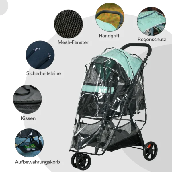 2 In 1 Hondenwagen Hondenbuggy Met Regenbescherming Inklapbaar Voor Honden & Katten Tot 10 Kg Kattenbuggy Met Kussen Netvensters Deuren Opbergmand Kattenwagen Buggy Groen 8