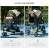 2 In 1 Hondenwagen Hondenbuggy Met Regenbescherming Inklapbaar Voor Honden & Katten Tot 10 Kg Kattenbuggy Met Kussen Netvensters Deuren Opbergmand Kattenwagen Buggy Khaki 7