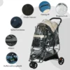 2 In 1 Hondenwagen Hondenbuggy Met Regenbescherming Inklapbaar Voor Honden & Katten Tot 10 Kg Kattenbuggy Met Kussen Netvensters Deuren Opbergmand Kattenwagen Buggy Khaki 8