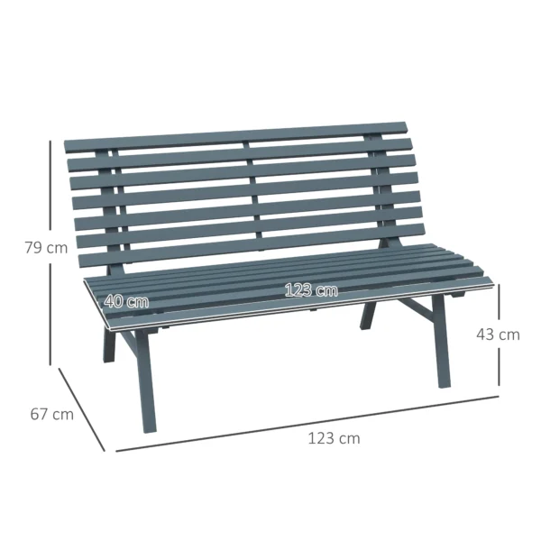 2 Zits Tuinbank Alu, Weerbestendige Zitbank, Uv Bestendige Tuinmeubelen Met Lamellen Ontwerp, Parkbank 240kg Belastbaar, Balkonbank Voor Balkon Terras, Tuin, 123x67x79cm, Blauw 4