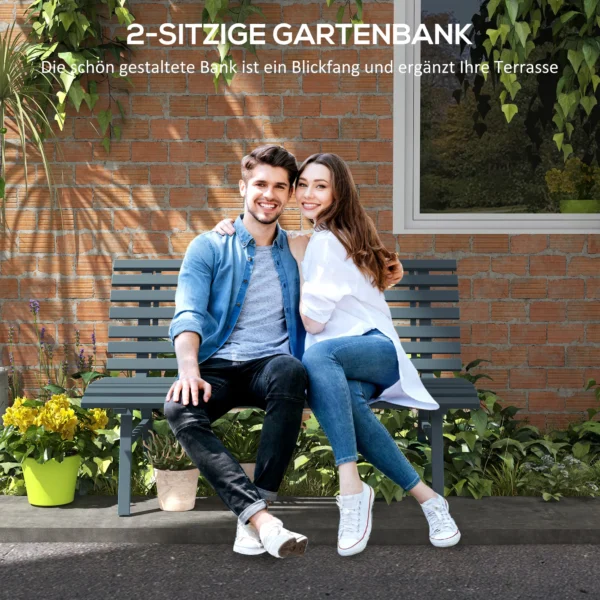 2 Zits Tuinbank Alu, Weerbestendige Zitbank, Uv Bestendige Tuinmeubelen Met Lamellen Ontwerp, Parkbank 240kg Belastbaar, Balkonbank Voor Balkon Terras, Tuin, 123x67x79cm, Blauw 5