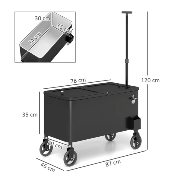 76l Koelwagen Serveerwagen Met Wielen Flesopener Deksel Handvatten Rijdbare Koelbox Bijzettafel Bar Koelcontainer Drankwagen Voor Buiten Terras Feest Wit 4