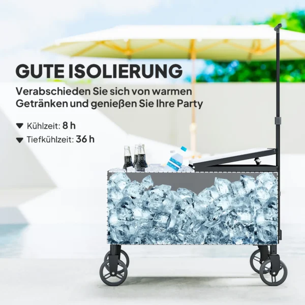 76l Koelwagen Serveerwagen Met Wielen Flesopener Deksel Handvatten Rijdbare Koelbox Bijzettafel Bar Koelcontainer Drankwagen Voor Buiten Terras Feest Wit 6