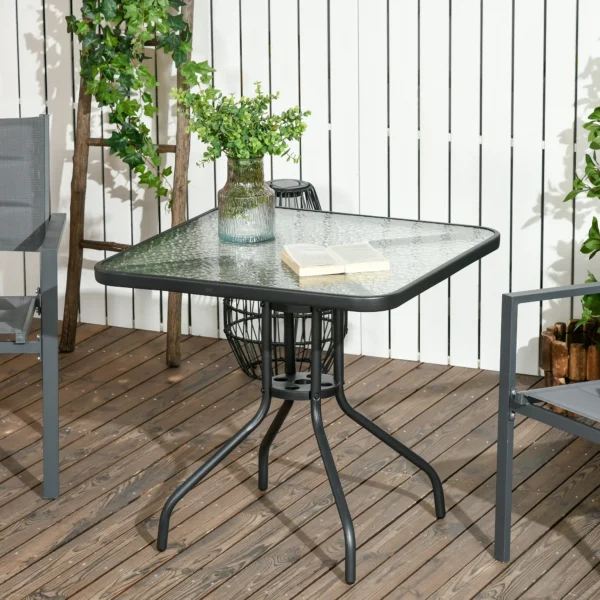 Afneembare Metalen Tuintafel 76x76 Cm Weerbestendig Vierkant Balkontafel Met Paraplugat, Antislip Buffettafel Campingtafel Terrastafel Voor Buiten Tuin, Terras Balkon Zwart 2