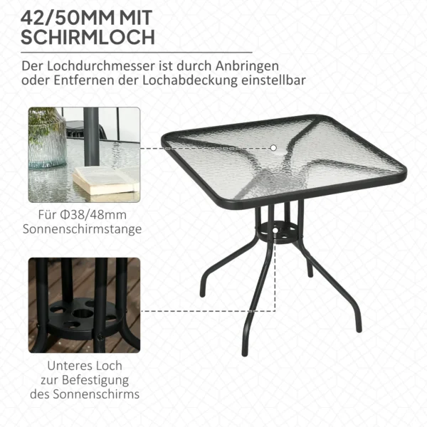 Afneembare Metalen Tuintafel 76x76 Cm Weerbestendig Vierkant Balkontafel Met Paraplugat, Antislip Buffettafel Campingtafel Terrastafel Voor Buiten Tuin, Terras Balkon Zwart 5