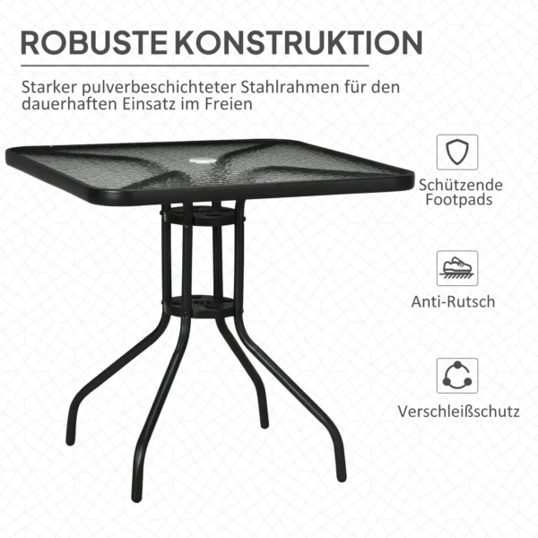 Afneembare Metalen Tuintafel 76x76 Cm Weerbestendig Vierkant Balkontafel Met Paraplugat, Antislip Buffettafel Campingtafel Terrastafel Voor Buiten Tuin, Terras Balkon Zwart 7