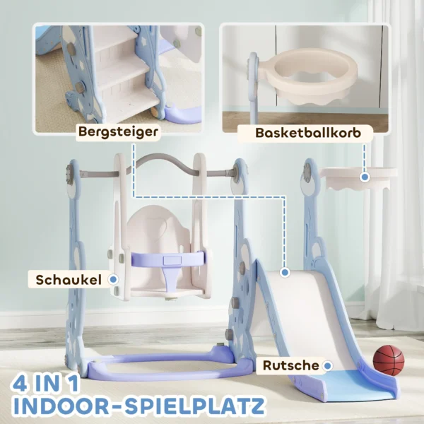 Aiyaplay Glijbaan 4 In 1 Kinderglijbaan Met Schommel, Basketbalnet, Klimrek, Peuterglijbaan Met Raketontwerp Kinder Speelplaats Voor Binnen En Buiten 1,5 4 Jaar Kinderen Lichtblauw 5