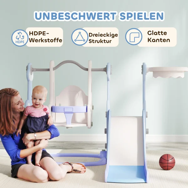 Aiyaplay Glijbaan 4 In 1 Kinderglijbaan Met Schommel, Basketbalnet, Klimrek, Peuterglijbaan Met Raketontwerp Kinder Speelplaats Voor Binnen En Buiten 1,5 4 Jaar Kinderen Lichtblauw 8