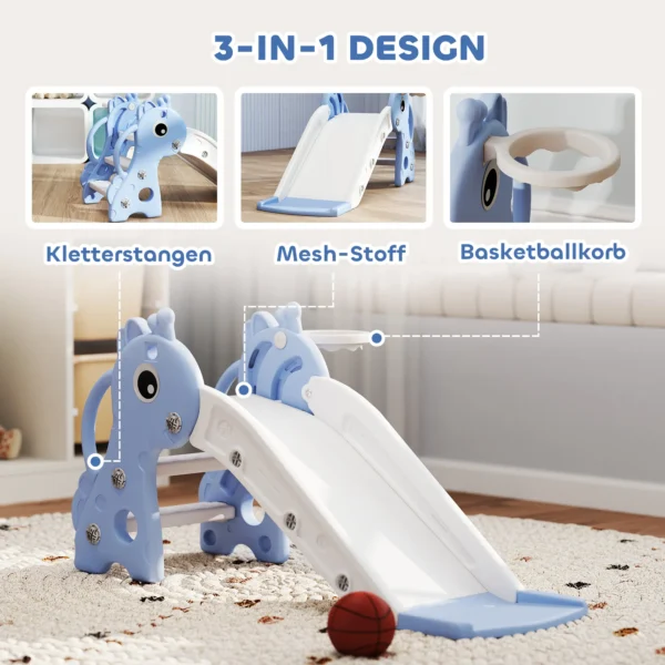 Aiyaplay Kinderglijbaan, 3 In 1, Peuterglijbaan Met Basketbalnet, Glijbaan Met Basketbal Voor Kinderen Van 1 Tot 3 Jaar, Binnen, Blauw 106 X 51,5 X 52 Cm 5