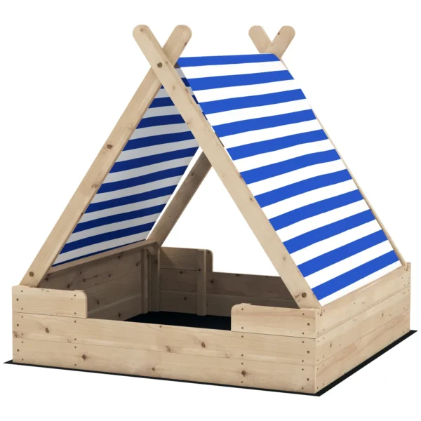 Aiyaplay Zandbak Met Tentdak, 120 X 120 Cm Houten Zandbak Sandbox Met Grondzeil, Afneembaar Dak Voor Kinderen Van 3 6 Jaar Natuur 1