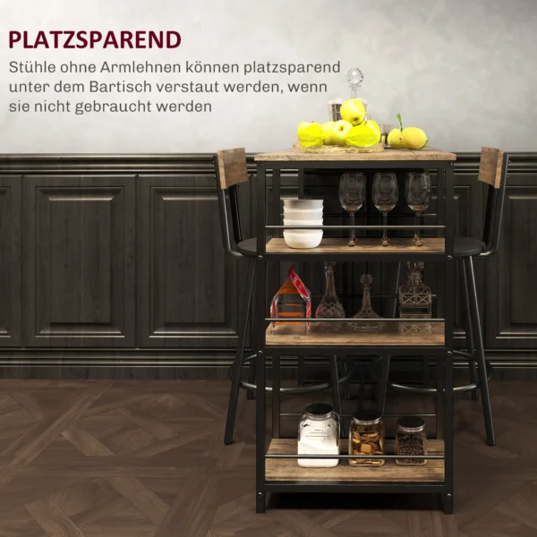 Bartafel Met Barkrukken Set, 3 Dlg. Bartafel Set Met Keukentafel, 3 Planken, 2 Barkrukken, In Moderne Stijl, Eetgroep Voor Eetkamer, Keuken, Staal, Eik 7