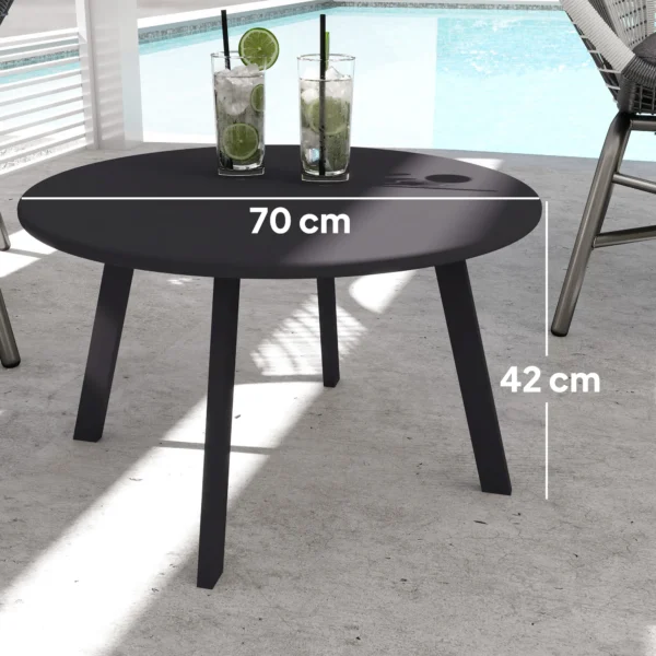 Bijzettafel Balkontafel Van Metaal Rond Koffietafel Weerbestendig Tuintafel Onderhoudsvriendelijk Sofatafel Outdoor Tafel Voor Balkon Tuin Terras Veranda Woonkamer Ø70 X 42h Cm Zwart 4