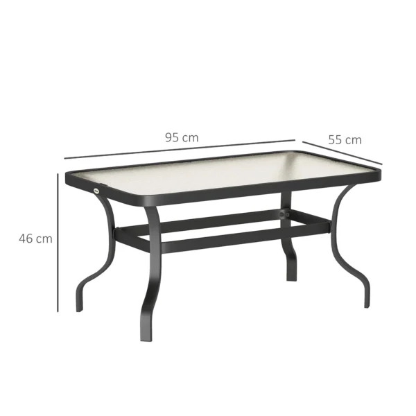 Bijzettafel Gehard Glas Koffietafel Salontafel Met Golfontwerp, Afgeronde Hoek Balkontafel Tuintafel Sofatafel Theetafel Tuinmeubilair Voor Woonkamer Tuin Terras Balkon, 95x55 Cm Zwart 4