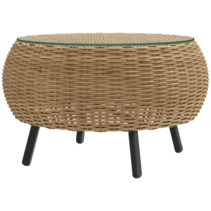 Bijzettafel Van Polyrattan Ronde Koffietafel Salontafel Met Glazen Tafelblad Balkontafel Tuintafel Banktafel Theetafel Rattantafel Voor Tuin Terras Balkon, Ø75 X 42 Cm Bruin 1